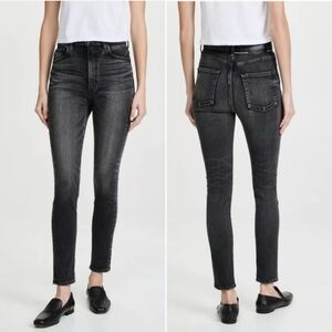 Moussy Fleetwood Rebirth High Rise Straight Leg Jeans Black Distressed Sz 27